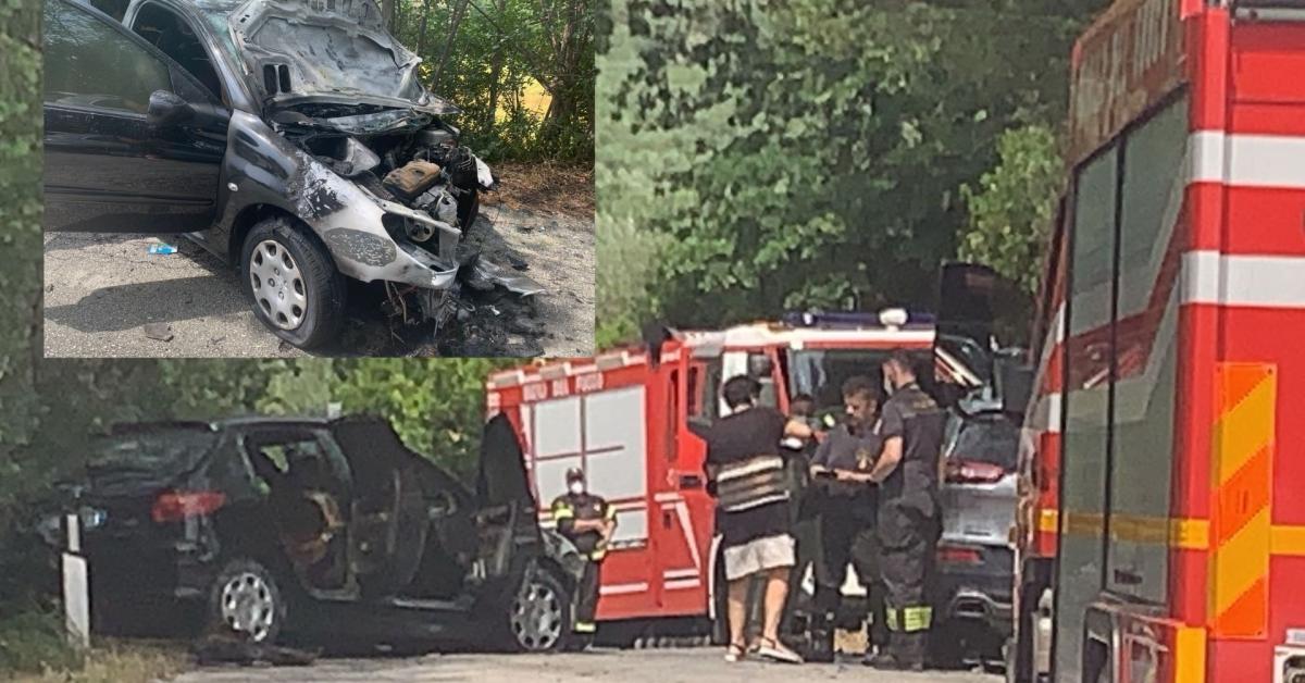 Civitanova Pauroso Scontro Tra Due Auto Una Prende Fuoco Sul Posto