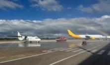 Un arcobaleno inaugura i nuovi voli Dat da Ancona: due collegamenti giornalieri per Roma Fiumicino e Milano Linate