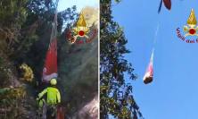 Fiastra, bovino finisce in un dirupo sul Monte Ragnolo: recuperato in elicottero dai vigili del fuoco (VIDEO)