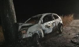 Macerata, sbanda e finisce contro un albero: auto in fiamme