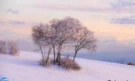 La magia di Canfaito innevato e ghiacciato con i colori del tramonto - FOTO