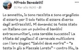 Morrovalle, post shock dell'assessore Benedetti: "Sono razzista e sono orgoglioso di esserlo"