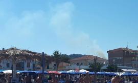 Incendio di sterpaglie a Civitanova, colonna di fumo visibile dalla spiaggia (FOTO)