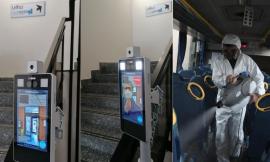 Contram, all'ingresso della sede centrale un termo scanner rileva la presenza della mascherina sul volto