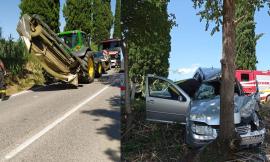 Treia, scontro tra auto e trattore: due feriti a Torrette (FOTO e VIDEO)