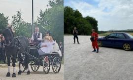 La sposa in calesse, lo sposo in auto da rally: nozze speciali a Tolentino