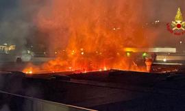 In fiamme capannone industriale: vigili del fuoco al lavoro