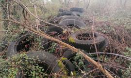 Pila di pneumatici abbandonati nelle vicinanze del Potenza: discarica a cielo aperto a San Severino