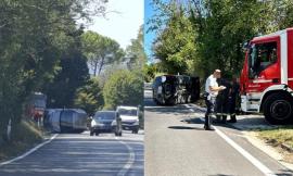 Macerata, perde il controllo dell'auto e si ribalta: paura per il conducente