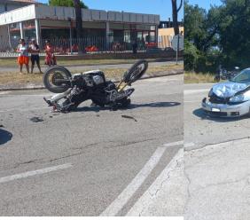 Treia, violento scontro tra auto e moto: centauro trasportato a Torrette in eliambulanza