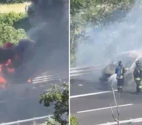 Civitanova, van avvolto dalle fiamme in A14: carreggiata chiusa al traffico (VIDEO)