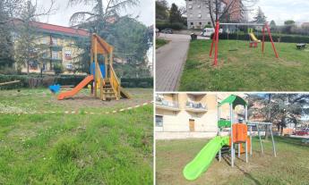 Tolentino, restyling nei parchi: nuovi giochi per i bambini in viale Benadduci, Buozzi e Papa Giovanni XXIII