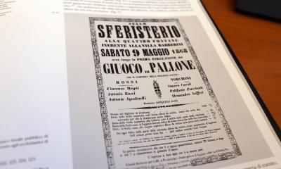 Annuncio cartaceo del Gioco del pallone (1868)