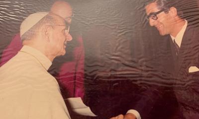 Giorgio Pagnanelli con Paolo IV, di cui curo' l'accoglienza al Palazzo di Vetro di NY in occasione della storica visita del 1965, la prima di un papa alle Nazioni Unite