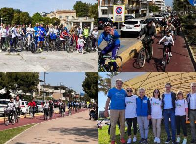 In bici da Civitanova a Porto Sant'Elpidio: carovana di oltre 100 persone e all'arrivo porchetta per tutti