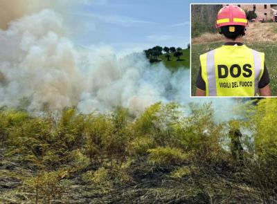 Vegetazione a fuoco nelle Marche, 3 interventi in una giornata: necessario l'elicottero antincendio