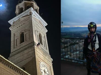 Epifania da record a Macerata: Lucia Soldini è la prima donna a calarsi dalla Torre. Successo per Miss Befana (FOTO)