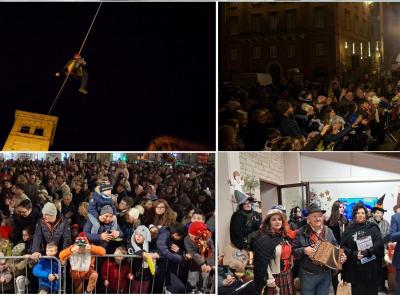 Tolentino, in migliaia per l'arrivo della Befana del Ponte del Diavolo