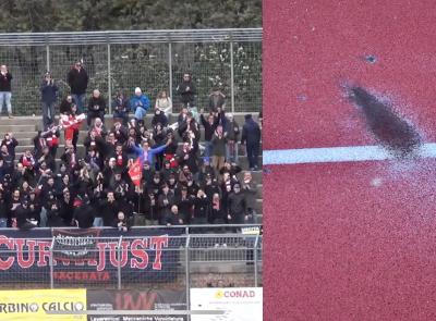 Fumogeno in campo ad Urbino danneggia la pista d'atletica: "E la Maceratese paga"