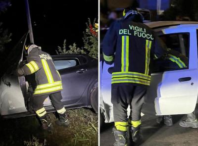 Tamponamento a catena e auto ribaltata fuori strada: doppio incidente nel sabato sera