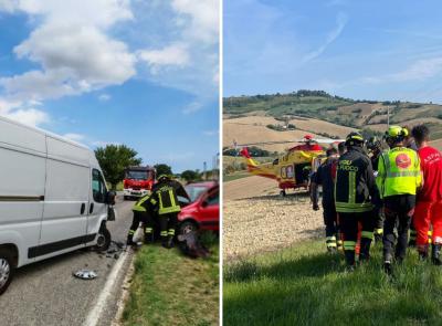 Due incidenti stradali nel pomeriggio: un ferito a Treia e un motociclista in eliambulanza a Torrette