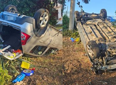 Incidente a Montecassiano, auto abbatte recinzione e si ribalta in un campo: donna trasportata all'ospedale