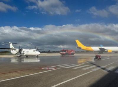Un arcobaleno inaugura i nuovi voli Dat da Ancona: due collegamenti giornalieri per Roma Fiumicino e Milano Linate