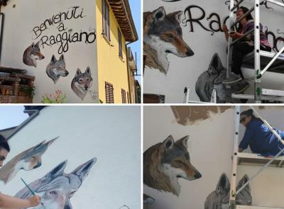 Camerino, murale della rinascita a Raggiano: tre lupi per dimenticare il terremoto