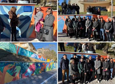 Sarnano, il simbolo del Serafino in un murale: svelata l'opera degli studenti dell'Accademia di Belle Arti