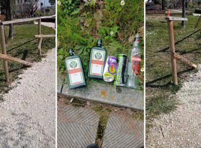 Appignano, il parco in balia dei vandali: staccionate distrutte e alcolici abbandonati nella notte (VIDEO)