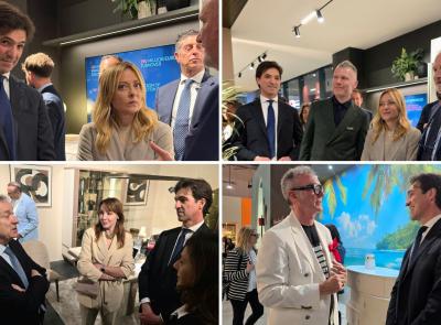 Meloni visita gli stand marchigiani al Salone del Mobile, Acquaroli: "Clima di fiducia e dinamismo"