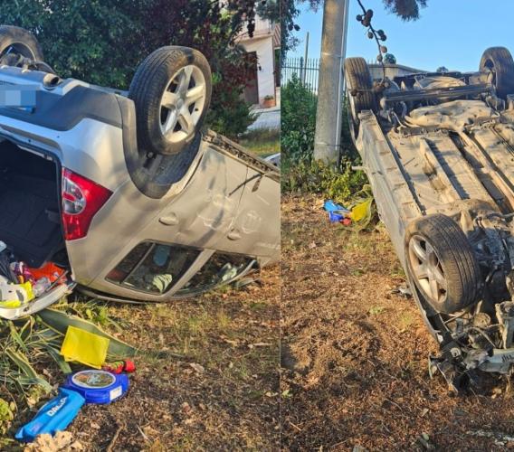 Incidente a Montecassiano, auto abbatte recinzione e si ribalta in un campo: donna trasportata all'ospedale