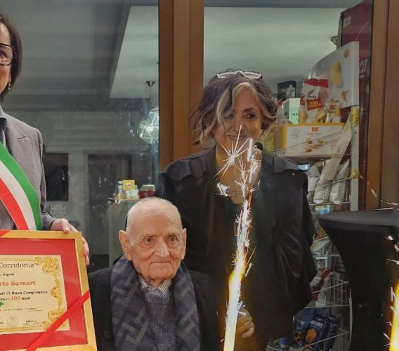 Umberto Sarnari spegne 100 candeline: è festa a Corridonia
