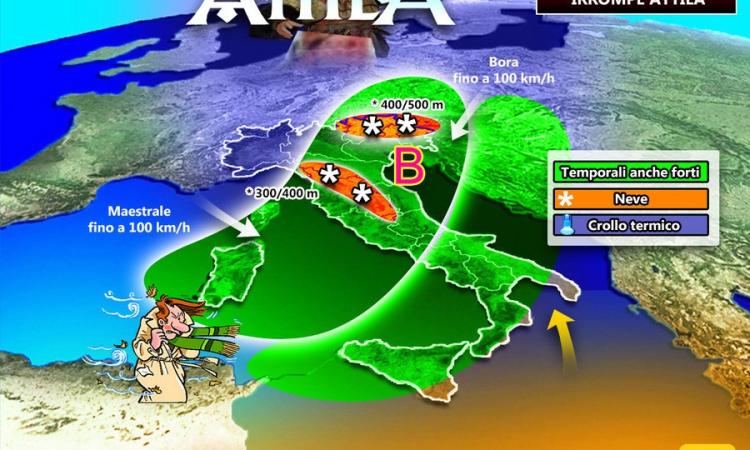 Arriva Attila. Da lunedì si piomba in pieno inverno con neve e temperature rigide