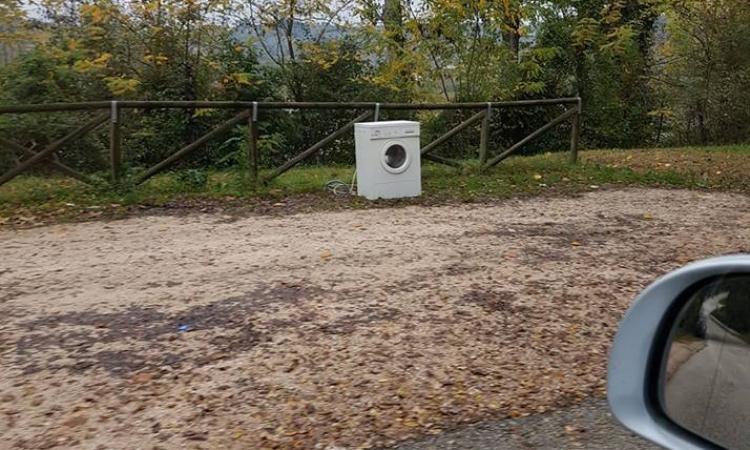Tolentino: una lavatrice in riva al lago Tolentino: una lavatrice in riva al lago