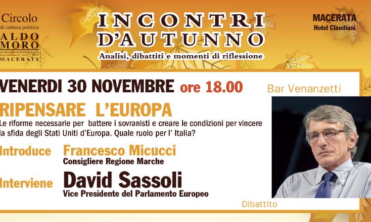 Macerata, Incontri d'Autunno: David Sassoli ospite venerdì 30 novembre