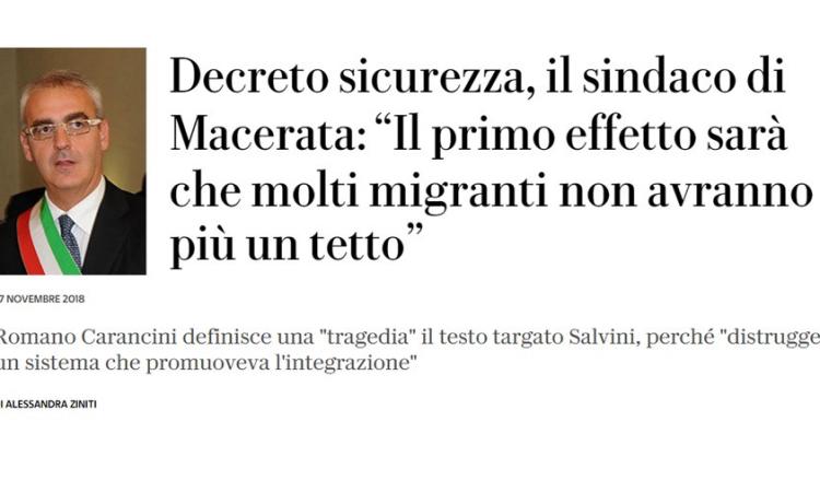 Il sindaco di Macerata a Repubblica: "Questo decreto sicurezza è davvero una tragedia" Il sindaco di Macerata a Repubblica: "Questo decreto sicurezza è davvero una tragedia"