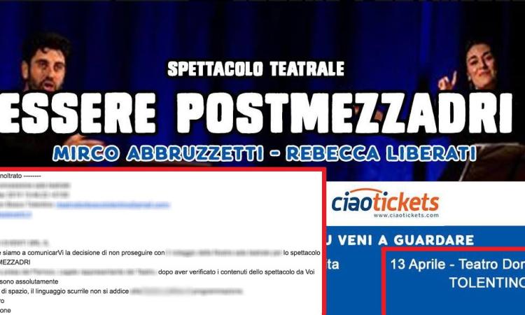 Tolentino, "Linguaggio scurrile e non adatto": il Teatro Don Bosco annulla lo spettacolo di Degrado Postmezzadrile. Ma il pubblico smentisce Tolentino, "Linguaggio scurrile e non adatto": il Teatro Don Bosco annulla lo spettacolo di Degrado Postmezzadrile. Ma il pubblico smentisce
