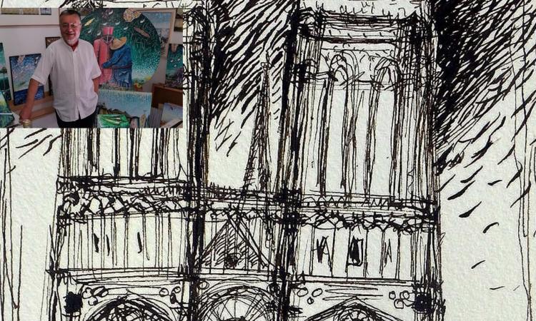 Incendio Notre Dame: il ricordo del Maestro Iacomucci con il disegno a china eseguito a Parigi nel 1983