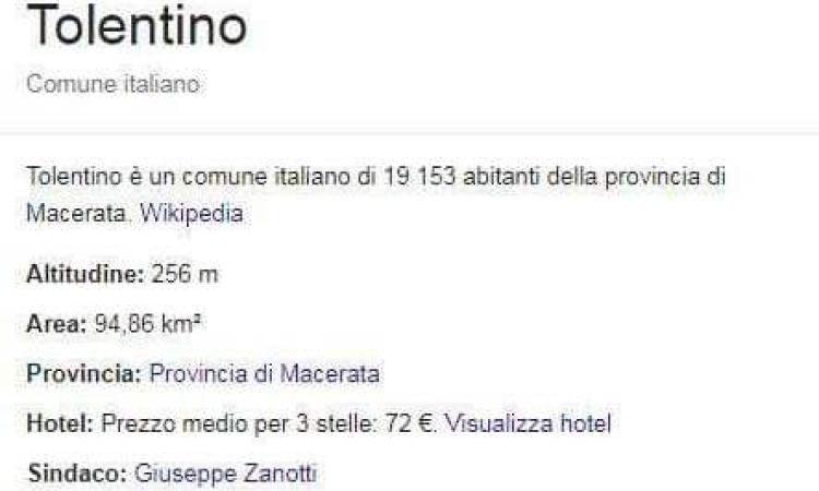 Secondo Google il sindaco di Tolentino è Giuseppe Zanotti Secondo Google il sindaco di Tolentino è Giuseppe Zanotti
