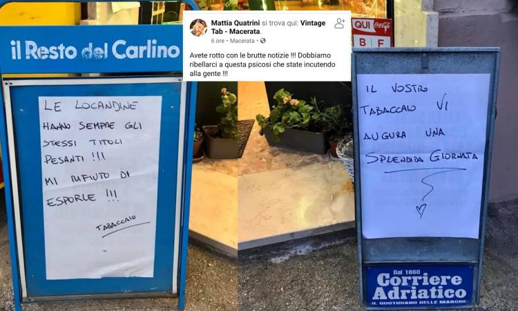 Macerata, il tabaccaio Mattia Quatrini: "Sempre gli stessi titoli pesanti, mi rifiuto di esporre le locandine" Macerata, il tabaccaio Mattia Quatrini: "Sempre gli stessi titoli pesanti, mi rifiuto di esporre le locandine"