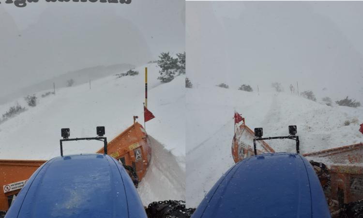 Fitte nevicate sopra i 700 metri nel Maceratese: automezzi al lavoro per liberare le strade