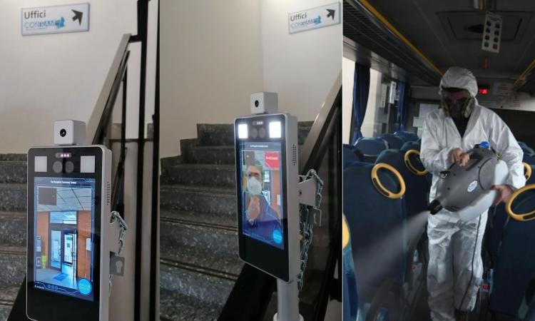 Contram, all'ingresso della sede centrale un termo scanner rileva la presenza della mascherina sul volto Contram, all'ingresso della sede centrale un termo scanner rileva la presenza della mascherina sul volto