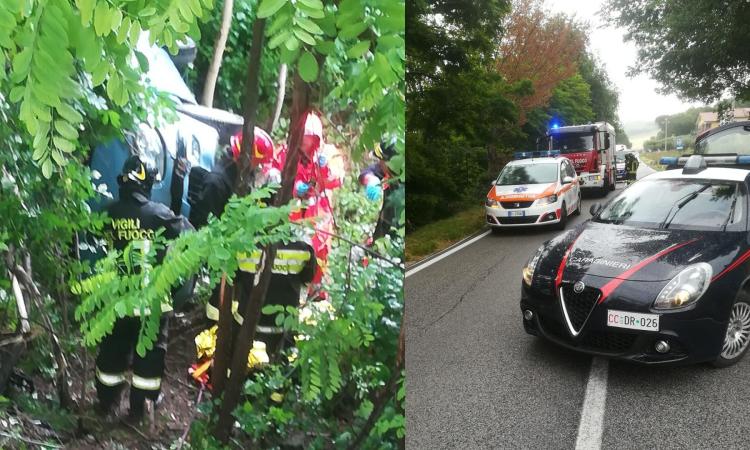 San Severino, finisce con l'auto nella scarpata: grave il conducente (FOTO)