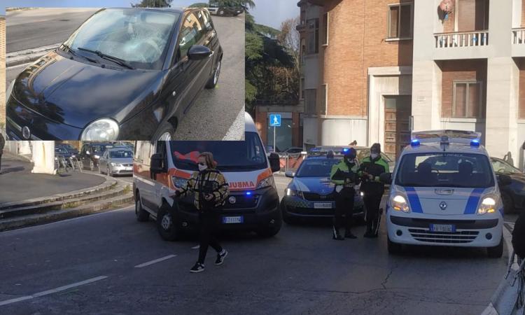 Macerata, donna investita da una Fiat 500 nei pressi del Monumento dei Caduti: è grave (FOTO)