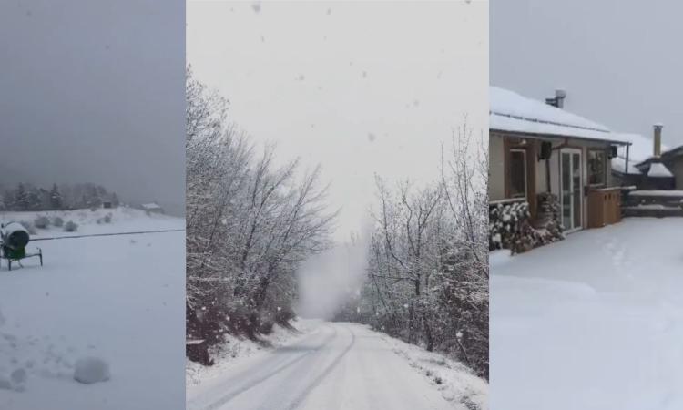 Santo Stefano imbiancato: arriva la neve nell'entroterra maceratese (VIDEO)