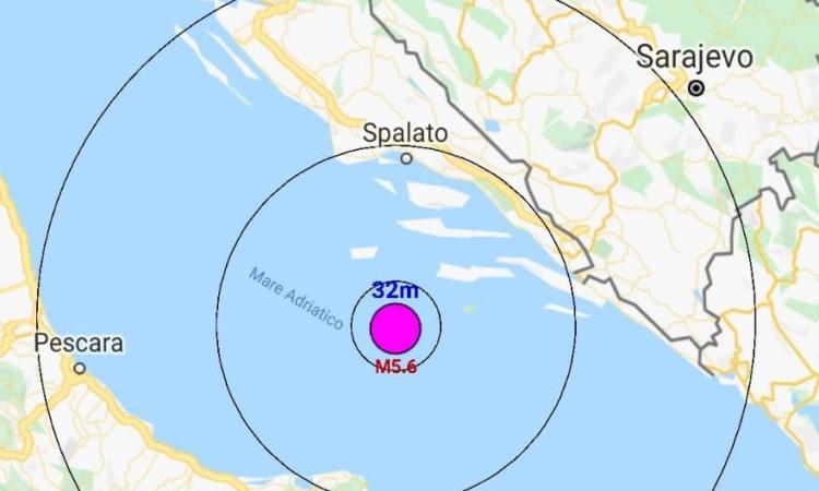 Terremoto di magnitudo 5.6 nel mare Adriatico: scossa avvertita anche nel litolare marchigiano