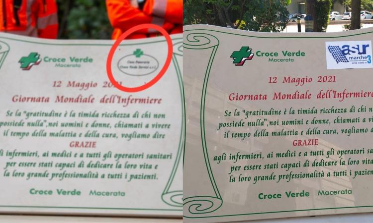 Macerata, scompare il logo della Casa Funeraria dalla targa per gli infermieri: "Pubblicità vietata per legge"