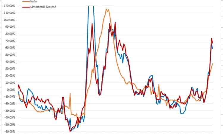 Covid, contagi in aumento del 50% nelle Marche: l'andamento del virus nei grafici dell'ingegner Petro