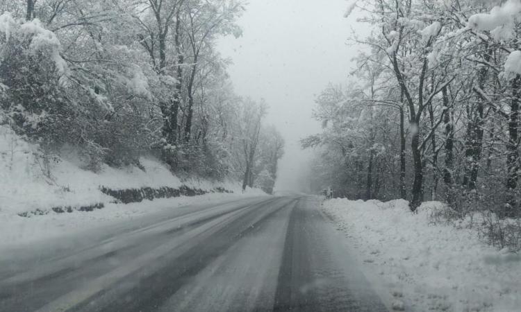 Maltempo, nevica nell'entroterra maceratese: sui centri del cratere coltre di 20 centimetri